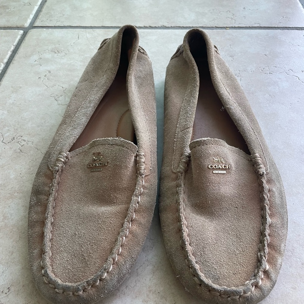 Coach Women's Beige Suede Moccasins